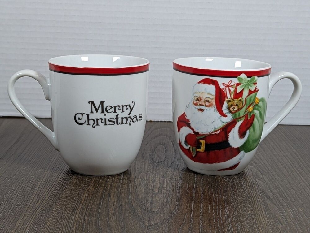 SET OF 2 Fitz & Floyd Santa Claus Merry Christmas Coffee Tea Mug 12 oz Holiday